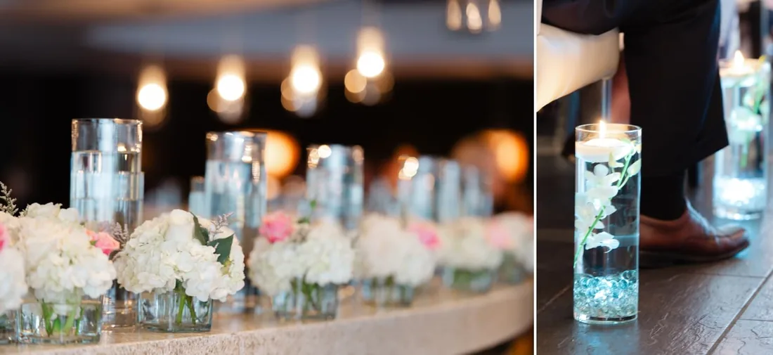 Reception décor details at Lago