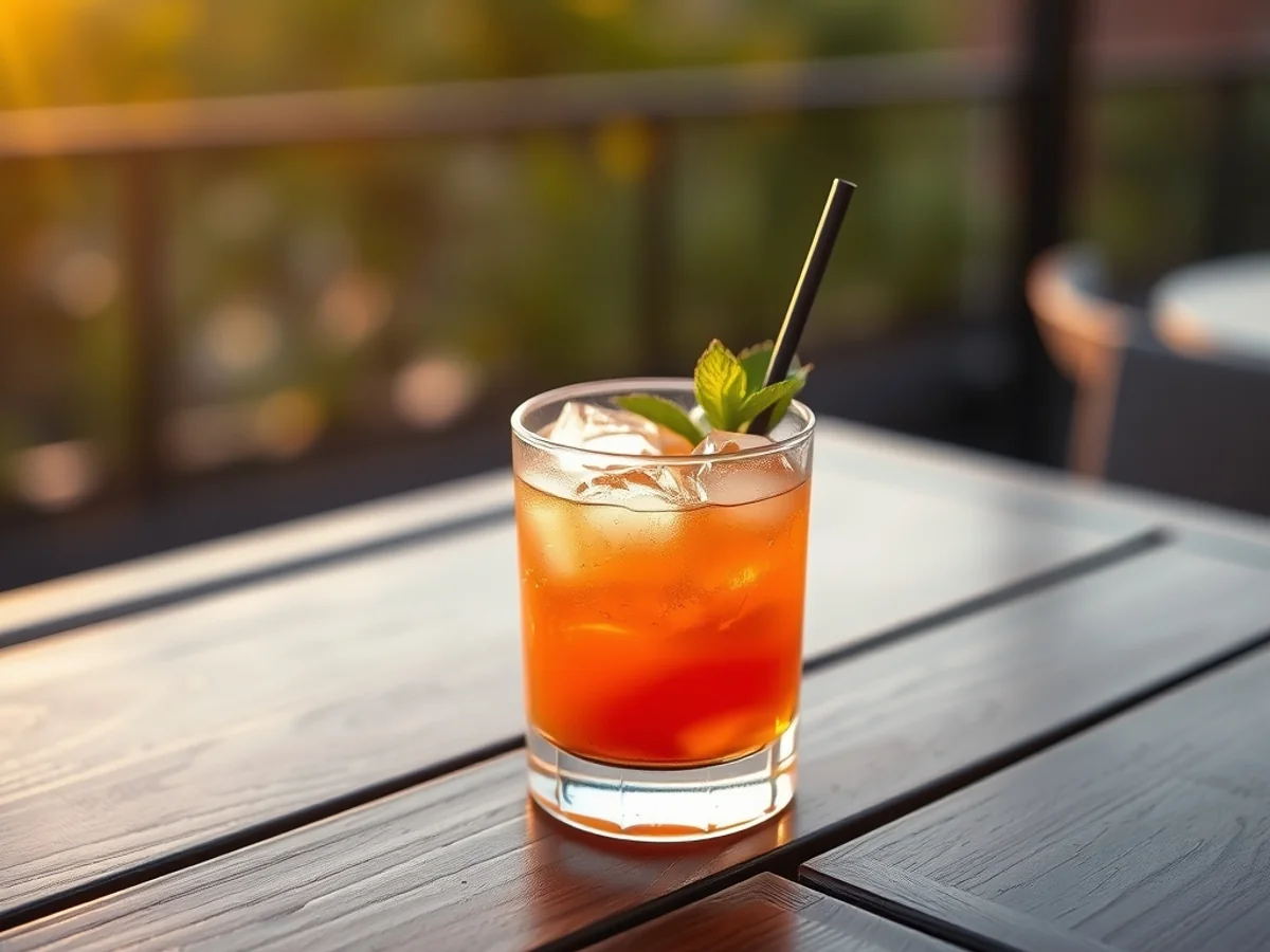 A cocktail at the Umbrella Bar rooftop over Dow's Lake